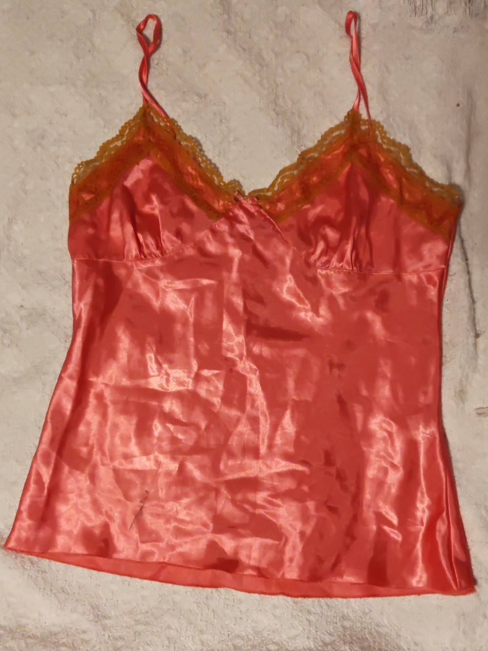 Satin Lace Trim Camisole in Coral
